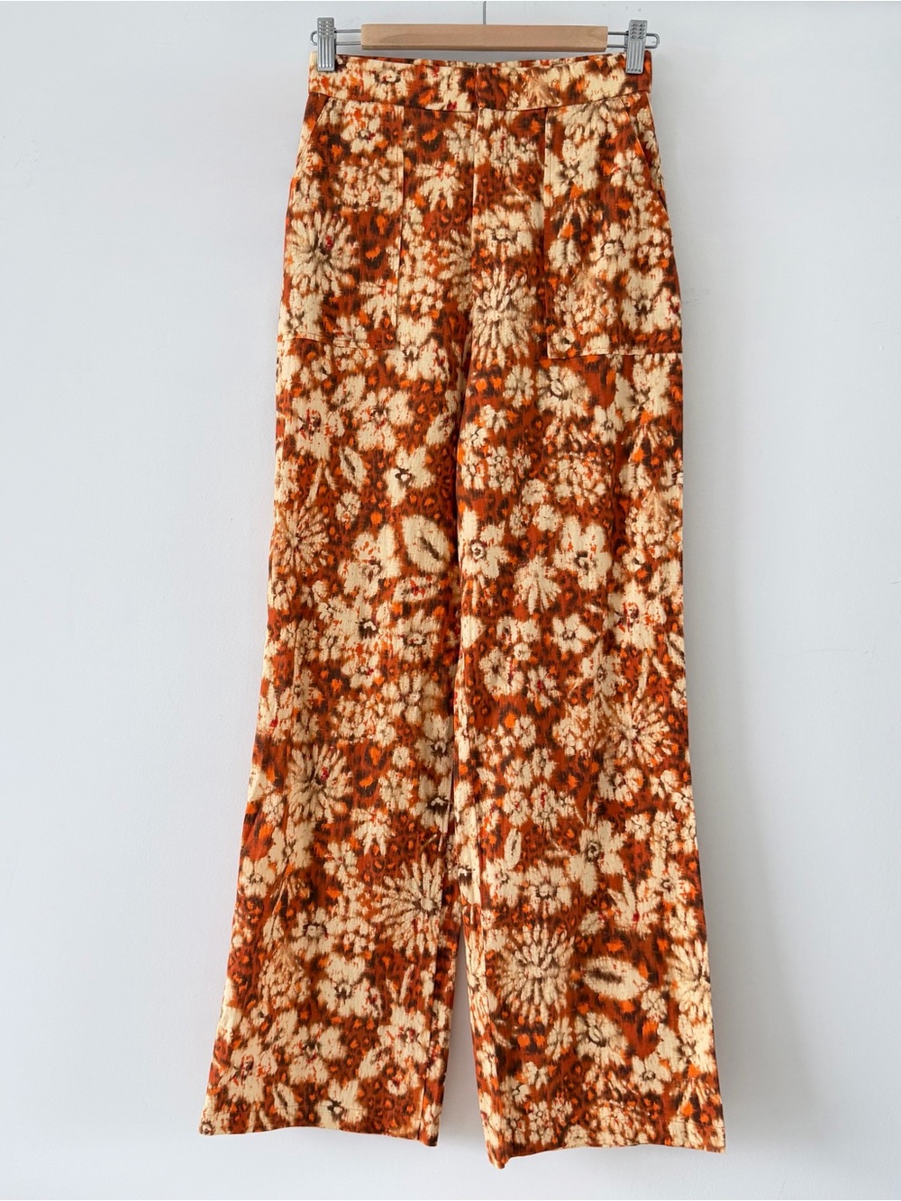 Zara Floral Ruched Crop Top & Wide Leg Pants Co-Ord Set XS/S Orange Boho Y2K - Picture 11 of 16